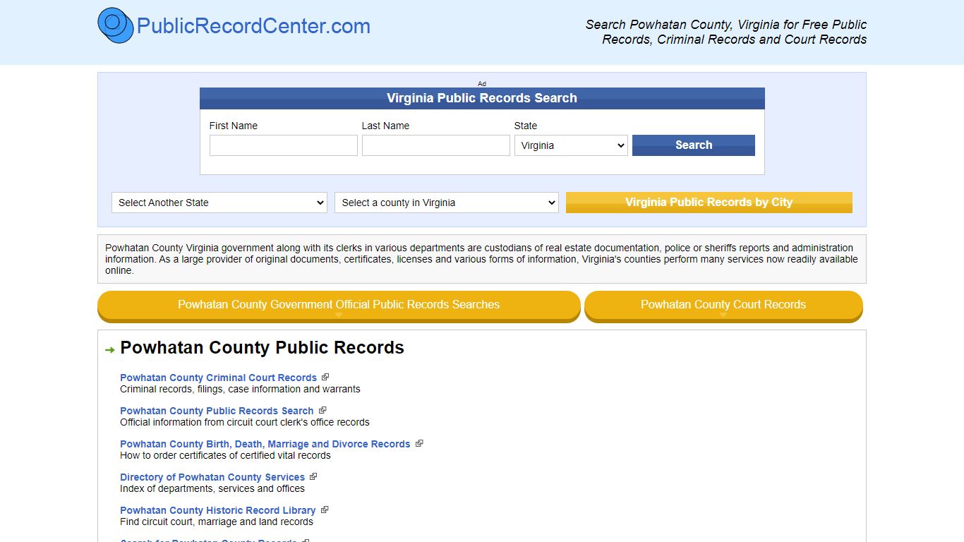 Powhatan County Virginia Free Public Records - Court Records - Criminal ...